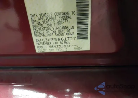 2015 Nissan Altima 2.5 Sl z USA, uszkodzony, nr VIN 1N4AL3AP8FN861727